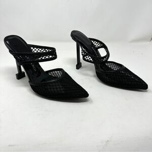 Jessica Rich Black Fish Net Pointed Heels Slip On Pumps Size 7